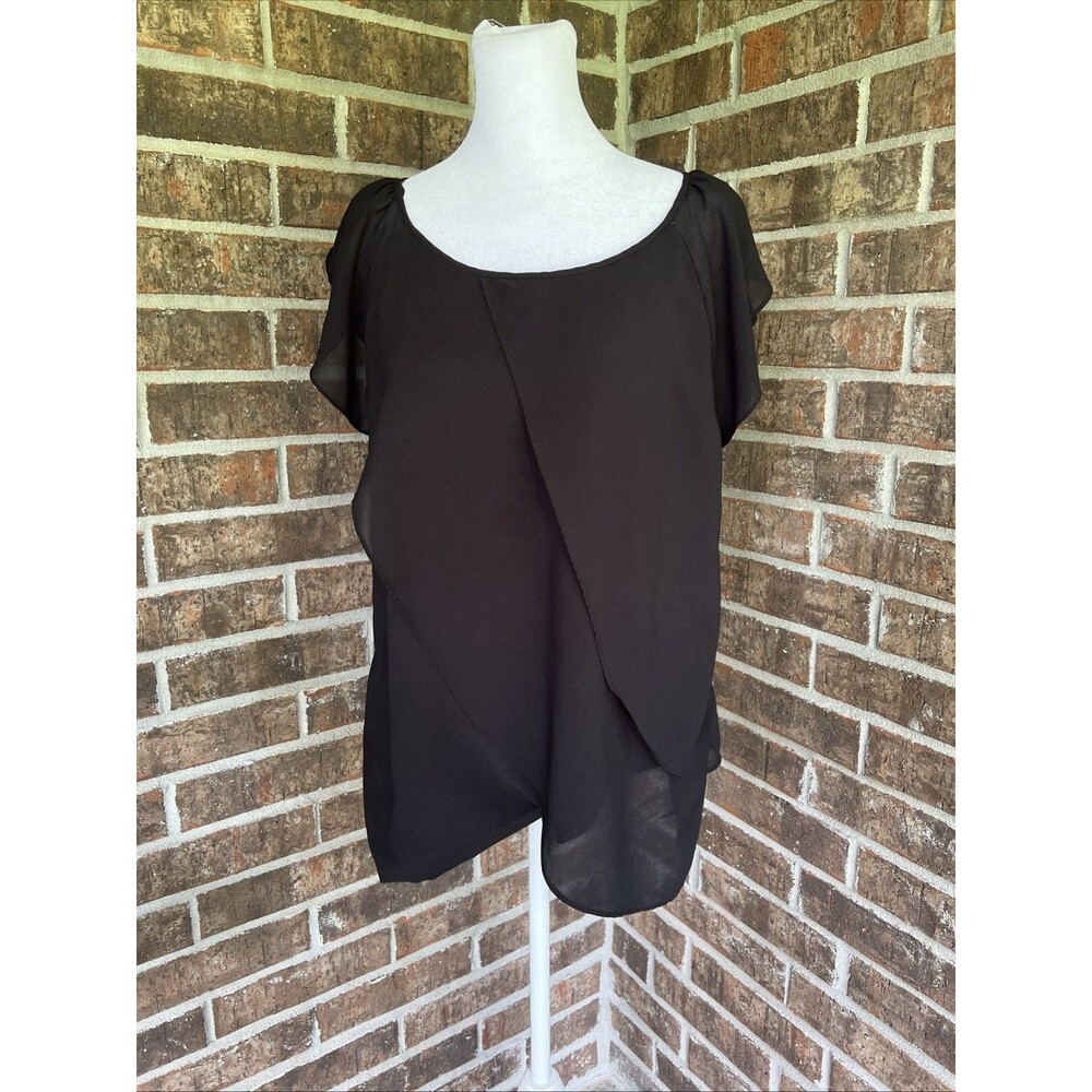 Ann Taylor Layered Top Women’s XL Black Flowy Cap Sleeves Lightweight Tiered